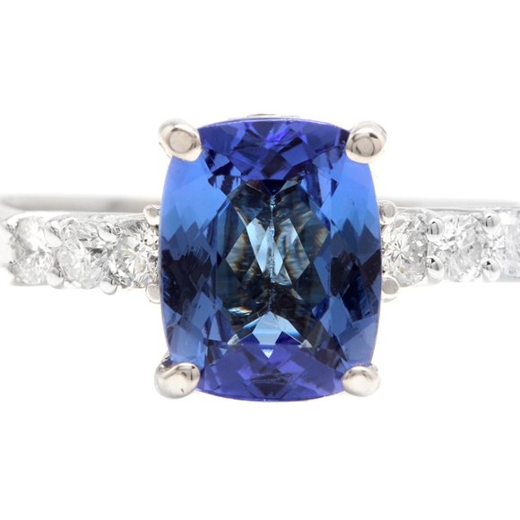 2.50Ct Natural Tanzanite & Diamond 14KW Gold Ring